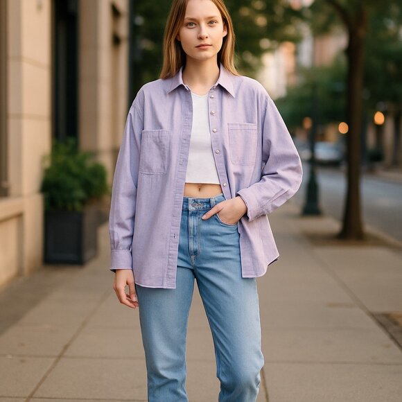 NWT LEVI'S - JOVI RELAXED SHIRT IN PURPLE GARMENT DYE - Picture 1 of 12
